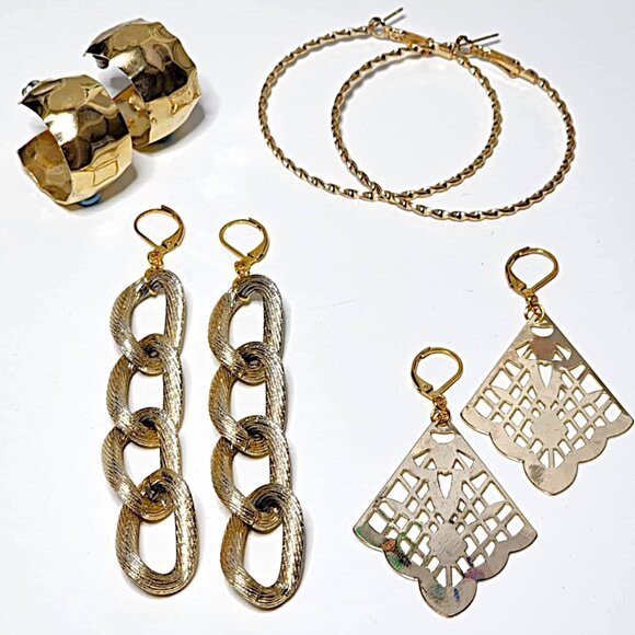 Gold-tone chunky bold pierced earring bundle - Picture 1 of 8